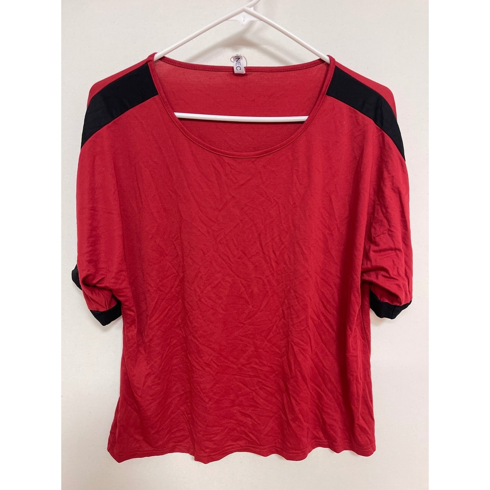 Vince Camuto Red Black Colorblock Scoop Neck Short Sleeve Top Medium